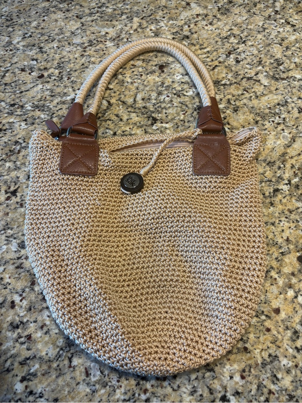 The Sak Cambria Medium Woven Tote Neutral Boho with Brown Trim